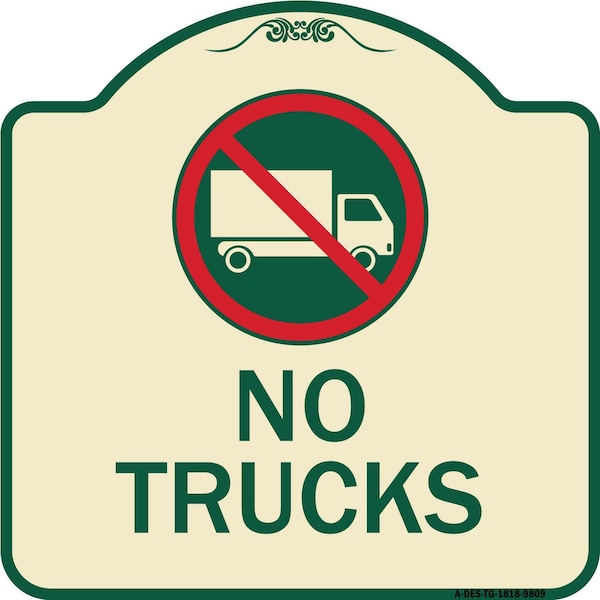 Signmission Designer Series-No Trucks With Graphic Tan & Green Heavy-Gauge Aluminum, 18" x 18", TG-1818-9809 A-DES-TG-1818-9809 - main